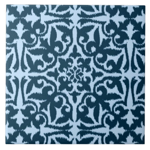 Ikat damask patroon - Dark Indigo en Light Blue Tegeltje