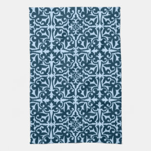 Ikat damask patroon - Dark Indigo en Light Blue Theedoek