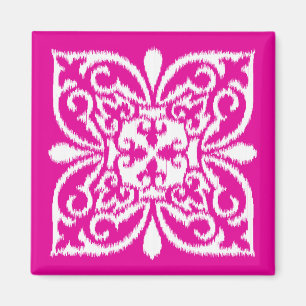Ikat damask patroon - deep-roze en white magneet