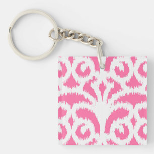 Ikat damask patroon - fluorescerend roze sleutelhanger