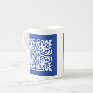 Ikat damask patroon - kobalt blauw en wit porselein kop