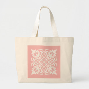 Ikat damask patroon - shell roze en wit grote tote bag