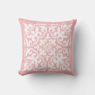 Ikat damask patroon - shell roze en wit kussen
