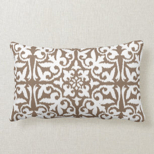 Ikat damask patroon - Taupe Tan en White Kussen
