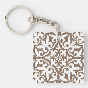 Ikat damask patroon - Taupe Tan en White Sleutelhanger