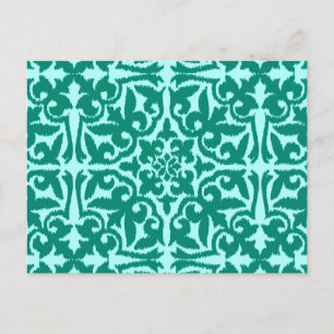 Ikat damask patroon - Turquoise en Aqua Briefkaart