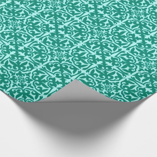 Ikat damask patroon - Turquoise en Aqua Cadeaupapier (Hoek)