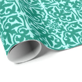 Ikat damask patroon - Turquoise en Aqua Cadeaupapier (Rol Hoek)