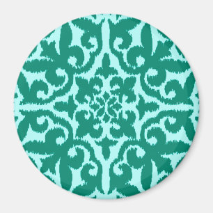 Ikat damask patroon - Turquoise en Aqua Magneet