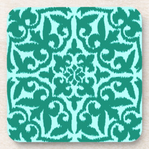 Ikat damask patroon - Turquoise en Aqua Onderzetter
