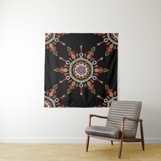 Ikat Damask Rode Groene  Wandkleed (In Situ (horizontaal))