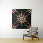 Ikat Damask Rode Groene  Wandkleed (In situ)