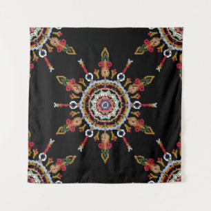 Ikat Damask Rode Groene  Wandkleed