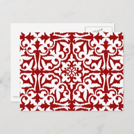 Ikat-damaspatroon - Donkerrood en wit Briefkaart (Voorkant / Achterkant)