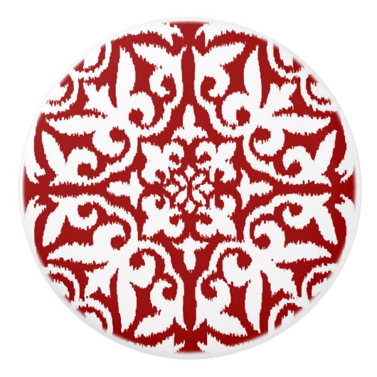 Ikat-damaspatroon - donkerrood en wit keramische knop (Voorkant)