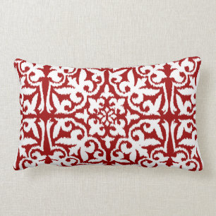 Ikat-damaspatroon - Donkerrood en wit Kussen