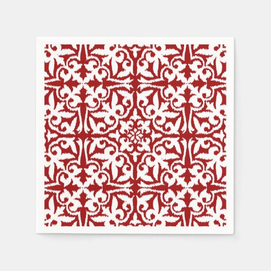 Ikat-damaspatroon - Donkerrood en wit Servetten (Voorkant)