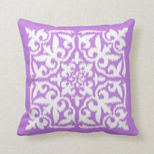 Ikat-damaspatroon - lavender en wit kussen