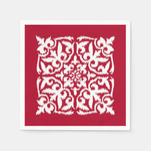 Ikat damast patroon - donkerrood en wit servet