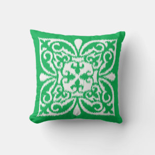 Ikat damast patroon - jade groen en wit kussen