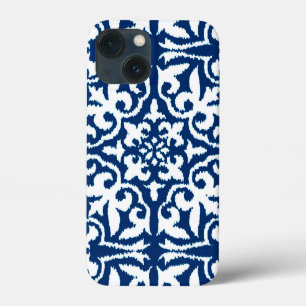 Ikat damast patroon - Kobaltblauw en Wit iPhone 13 Mini Hoesje
