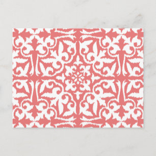 Ikat damast patroon - Koraal Roze en Wit Briefkaart