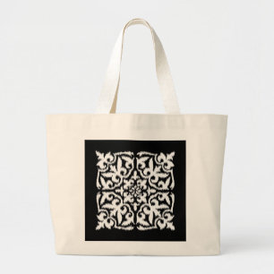 Ikat damast patroon - wit en zwart grote tote bag