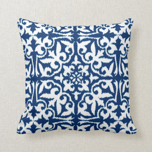 Ikat damtpatroon - Kobalt Blue en White Kussen