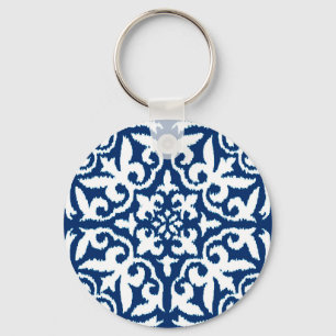 Ikat damtpatroon - Kobalt Blue en White Sleutelhanger