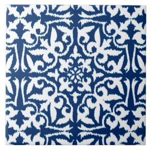 Ikat damtpatroon - Kobalt Blue en White Tegeltje