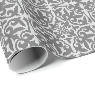 Ikat damtpatroon - Licht en middelgrijs Cadeaupapier