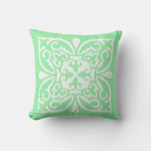 Ikat-damtpatroon - nertgroen en wit kussen