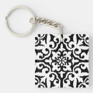 Ikat-damtpatroon - zwart en wit sleutelhanger