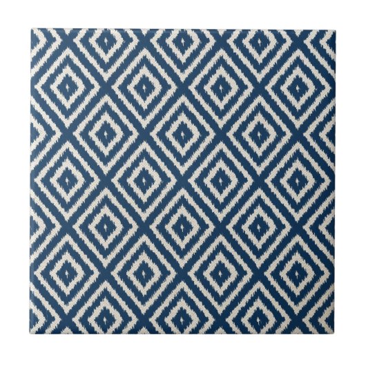 Ikat Diamond Pattern in Navy Blue en Cream Tegeltje (Voorkant)