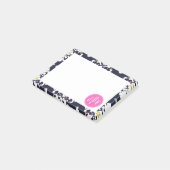 Ikat- en roze monogram post-it® notes (Schuin)