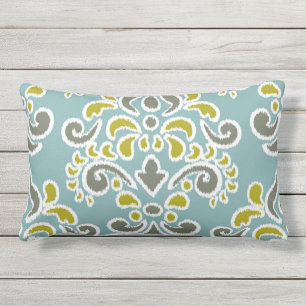 Ikat Floral Damask Aqua Chatreuse Olive Buitenkussen