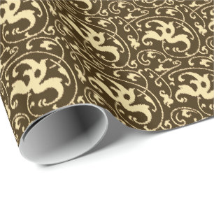 Ikat Floral Damask - Chocolate Brown en Tan Cadeaupapier