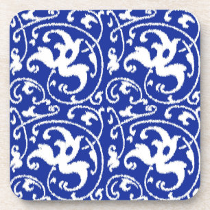 Ikat Floral Damask - Cobalt Blue en White Drankjes Onderzetter