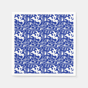 Ikat Floral Damask - Cobalt Blue en White Servetten