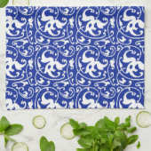 Ikat Floral Damask - Cobalt Blue en White Theedoek (Gevouwen)