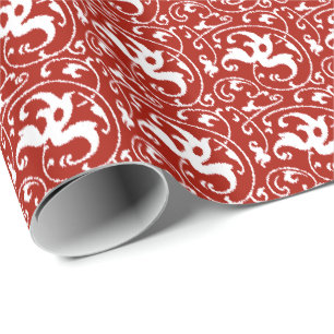 Ikat Floral Damask - Donkerrood en wit Cadeaupapier