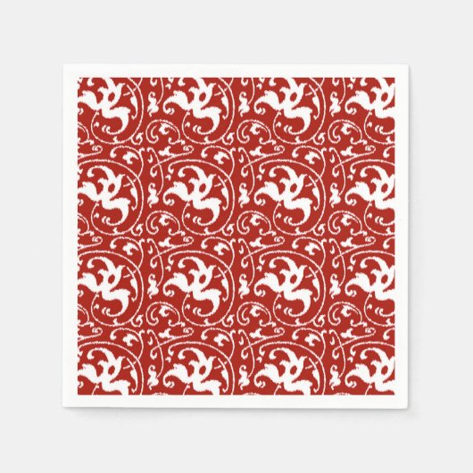 Ikat Floral Damask - Donkerrood en wit Servetten (Voorkant)