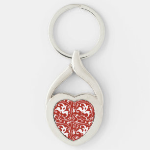 Ikat Floral Damask - Donkerrood en wit Sleutelhanger