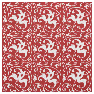 Ikat Floral Damask - Donkerrood en wit Stof