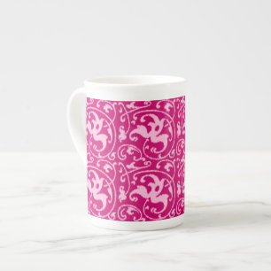 Ikat Floral Damask - Fuchsia and Bleek roze Porselein Kop