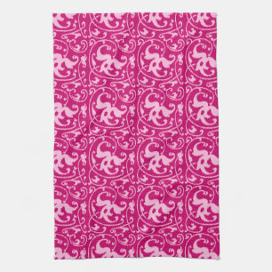 Ikat Floral Damask - Fuchsia and Bleek roze Theedoek