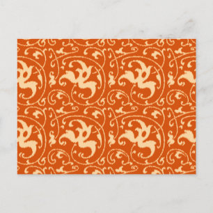 Ikat Floral Damask - Mandarijns Sinaasappel Briefkaart