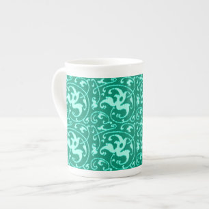 Ikat Floral Damask - Turquoise en Aqua Porselein Kop