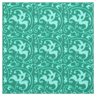 Ikat Floral Damask - Turquoise en Aqua Stof