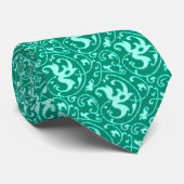 Ikat Floral Damask - Turquoise en Aqua Stropdas (Opgerold)